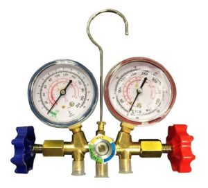 Manifold R22 R12 R502 Cuerpo Bronce Con Visor Y 3 Mangueras