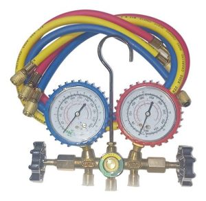 Manifold R22 R12 Cuerpo Bronce Visor, Protector, 3 Mangueras