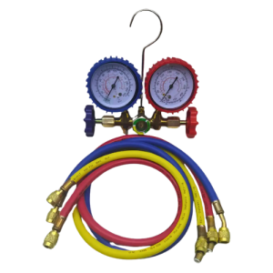 Manifold R22/R12/R502 Cuerpo de Bronce con Visor y 3 Mangueras