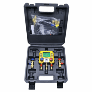 Manifold Digital Multi Gas R410 R22 R134 R32 Con acoples y mangueras 1.2 mt