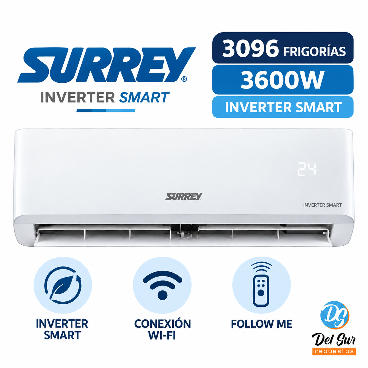 Aire Acondicionado Split Surrey Inverter Smart 3096 Frigorías