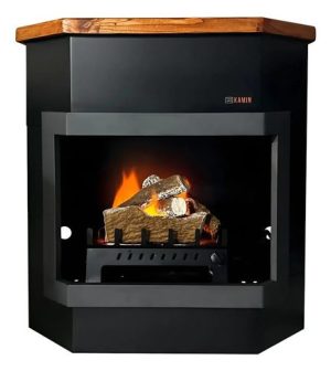 Hogar Metálico Taseme Kamin Rinconero + Fogón Andino Kompakt Negro
