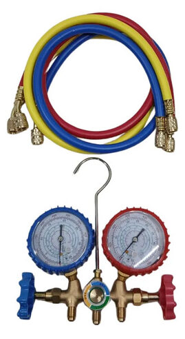Manifold Dual para R22 / R410A / R404A / R134a con Mangueras de 90 cm y Visor