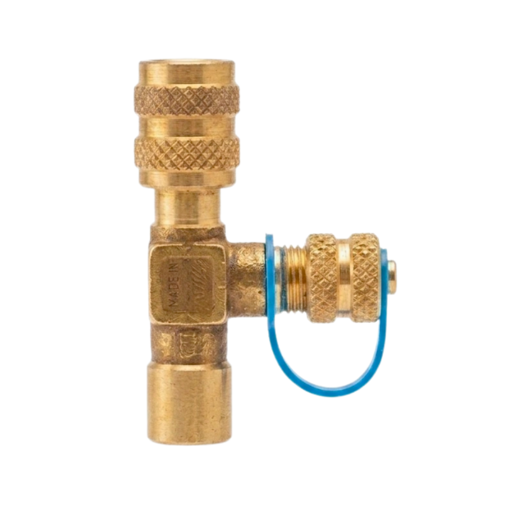 Adaptador Tee para Vacuómetro 1/8" NPT Hembra x 1/4" Flare Macho con Accesorio Giratorio